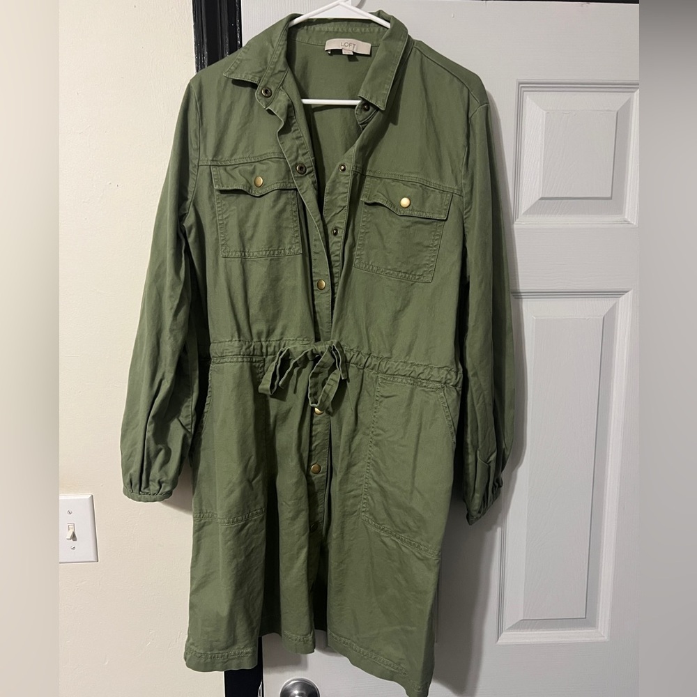 LOFT Olive Utility Dress with Drawstring Waist